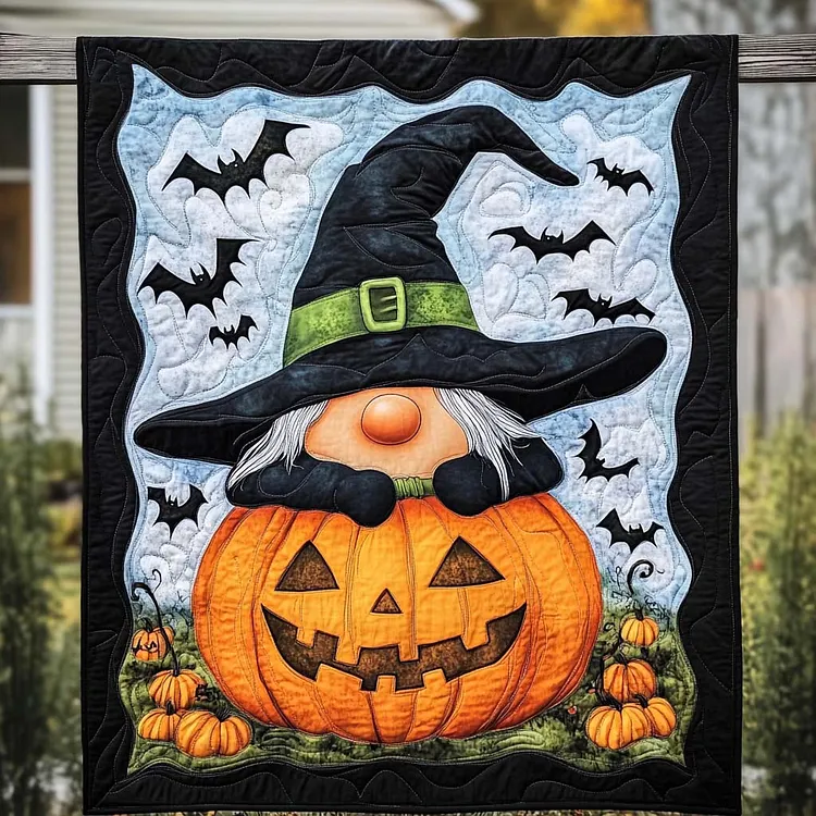 Bat Frenzy Quilted Blanket Halloween Gnome Pumpkin Merch Cozy Home Decor