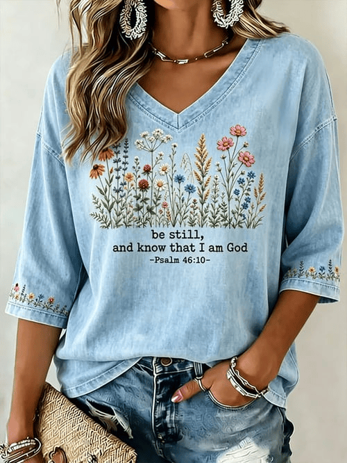 Be Still And Know That I Am God Psalm 46 10 Cropped Sleeve V-Neck T-Shirt Christian Merch Gift
