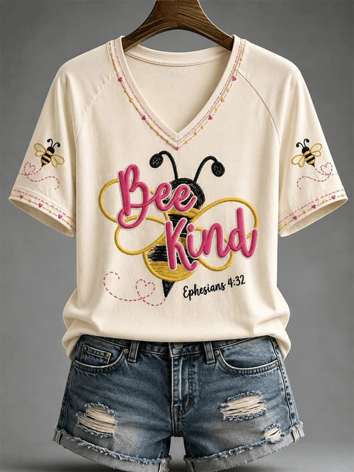 Bee Kind Ephesians 432 V-Neck Shirt Cute Bumblebee Clothes Gift For Sweet Girls