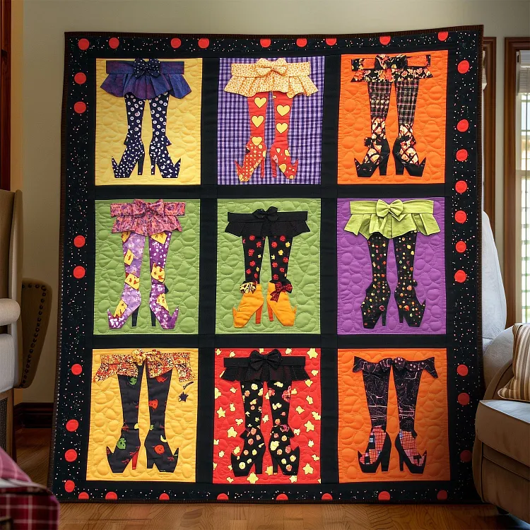Bewitching Attire Quilted Blanket Witch Legs Halloween Merch Halloween Gift Ideas For Adults