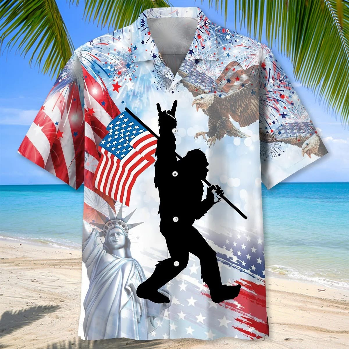 Bigfoot 250 Years Of Freedom 4th Of July Hawaiian Shirt Patriotic Aloha Shirt Gift For Men - WWCandleCo