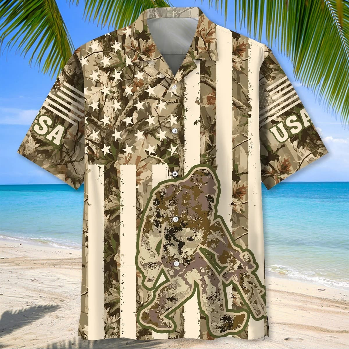 Bigfoot American Flag Camouflage Hawaiian Shirt Summer Patriotic Clothing Gift Ideas - WWCandleCo
