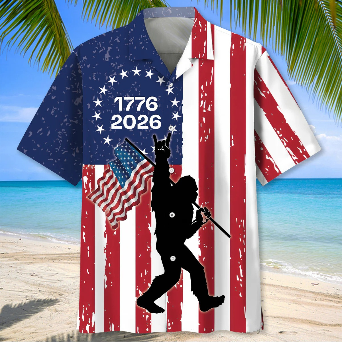 Bigfoot And Flag Featuring 1776 2026 Hawaiian Shirt Sasquatch 4th Of July Aloha Shirt Gifts For Men - WWCandleCo