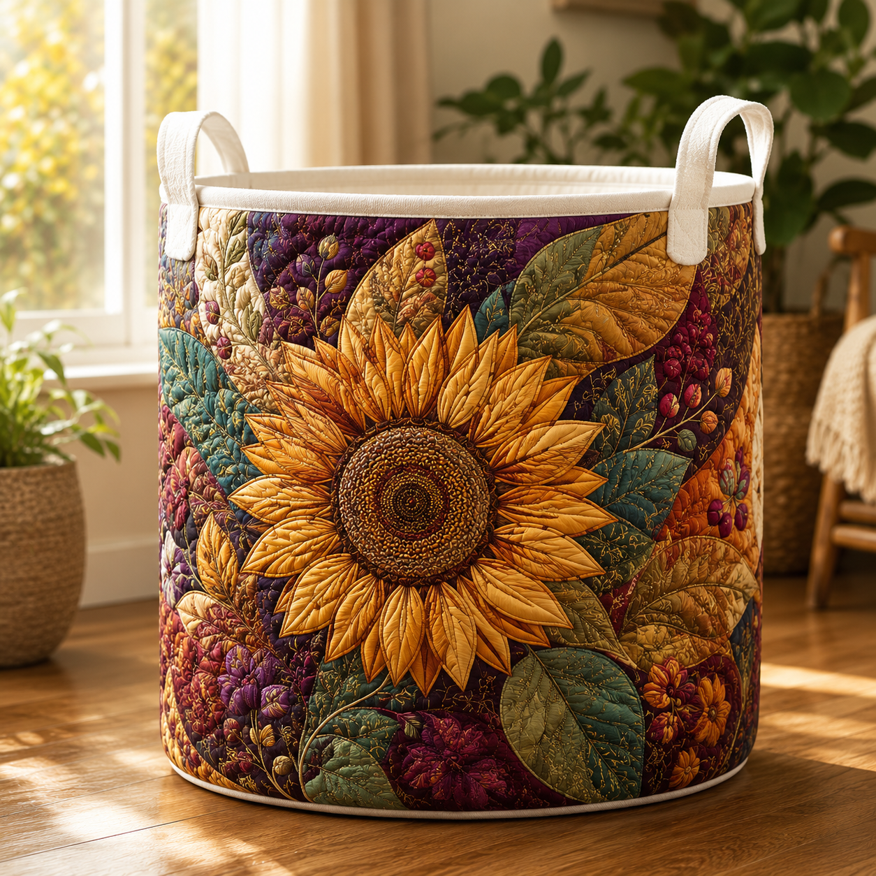 Boho Sunflower Quilt Laundry Basket Summer Floral Storage Bin Gift For Women