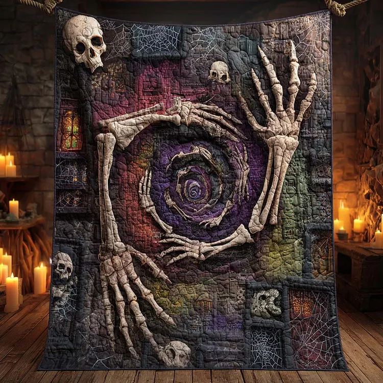 Bone Spiral Quilted Blanket Skeleton Spiral Merch Present For New Home