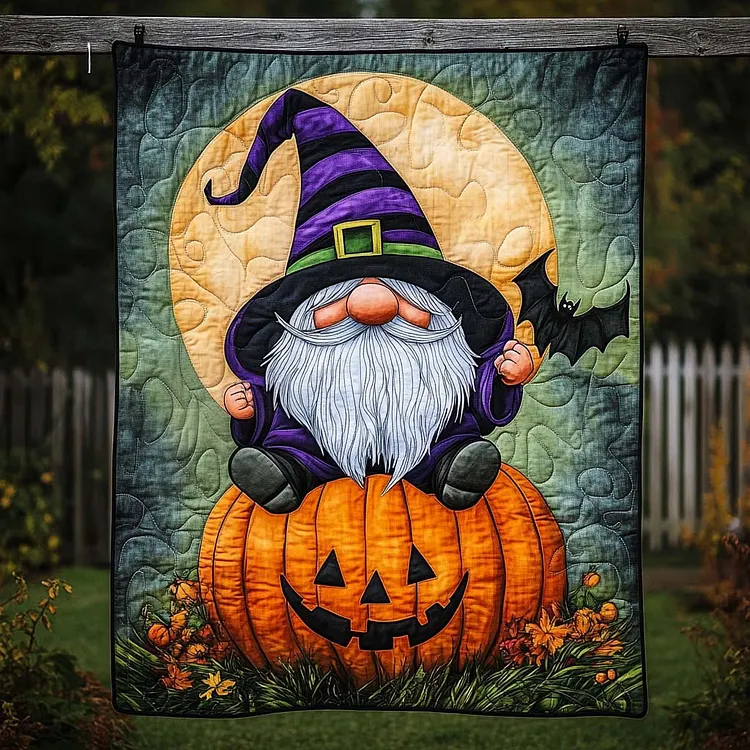 Boo Bash Quilted Blanket Gnome Pumpkin Bat Merch Home Gift For Her