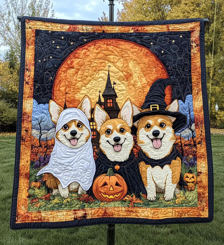 Boo Pups Quilted Blanket Halloween Corgi Costumes Merch Spooky Gifts For Her