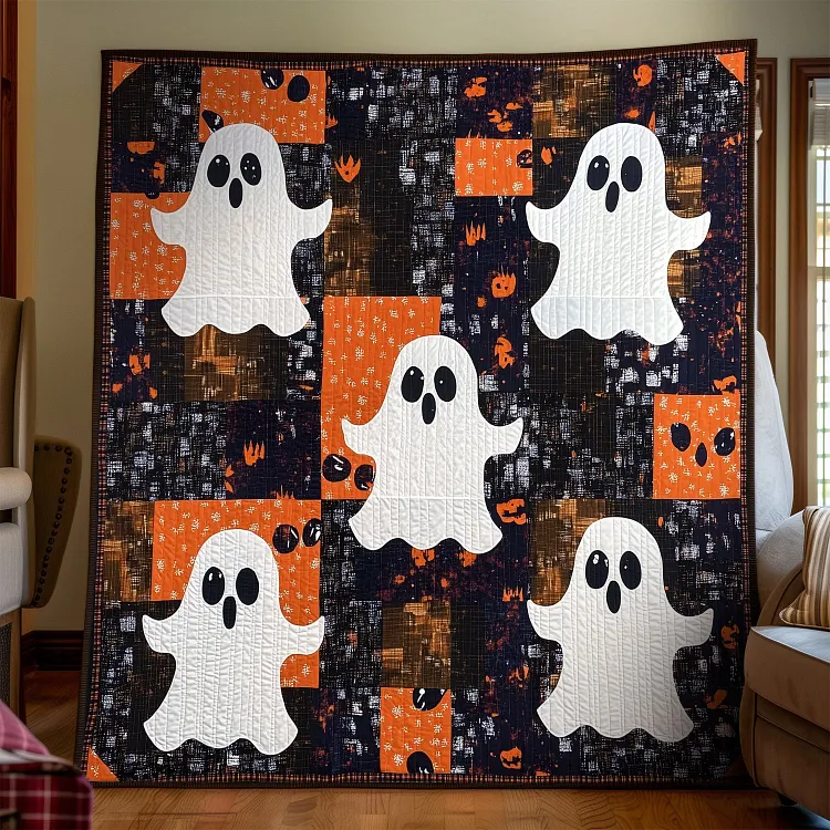 Boo-tiful Ghosts Quilted Blanket Ghost Halloween Quilt Merch Home Gifts For Him