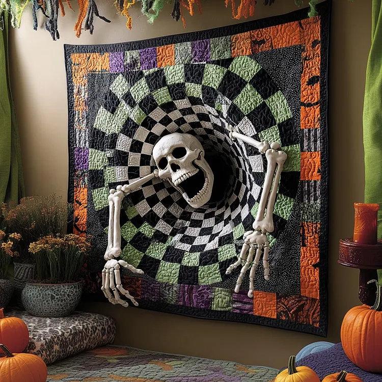 Candy Corn Descent Quilted Blanket Skeleton Tunnel Merch Cool Room Decor