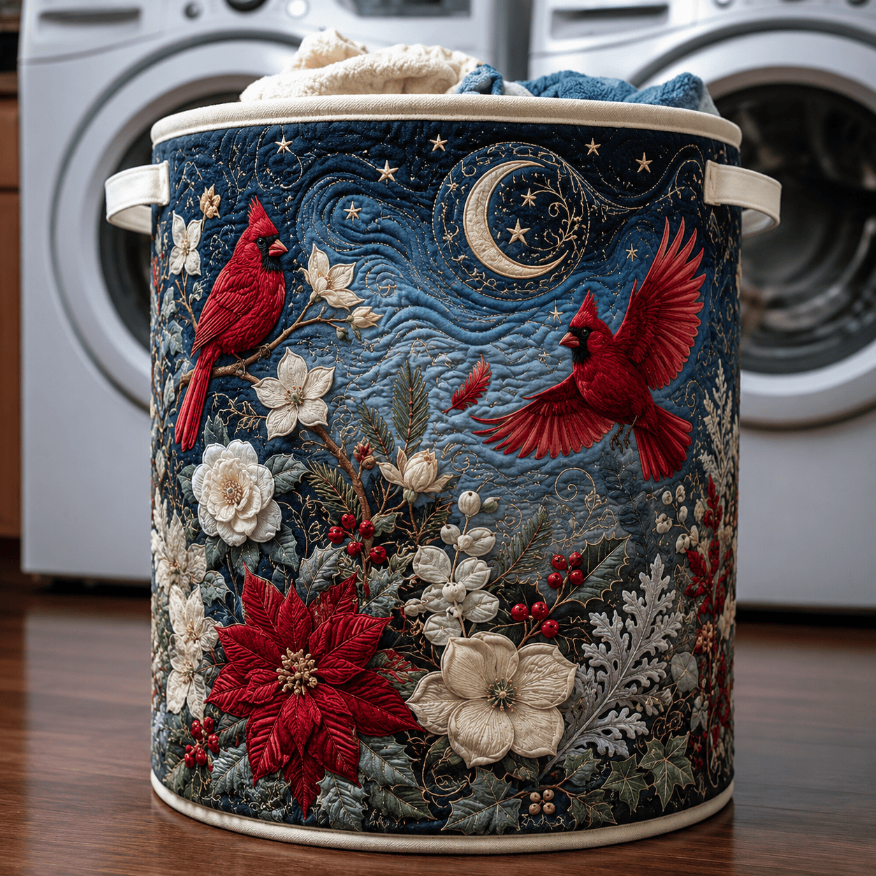 Cardinal Quilt Quilted Laundry Basket Red Bird Winter Clothes Hamper Unique Gifts