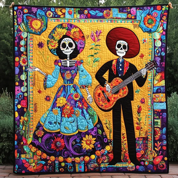 Catrina And Charro Quilted Blanket Day Of The Dead Couple Merch Halloween Gifts For Adults