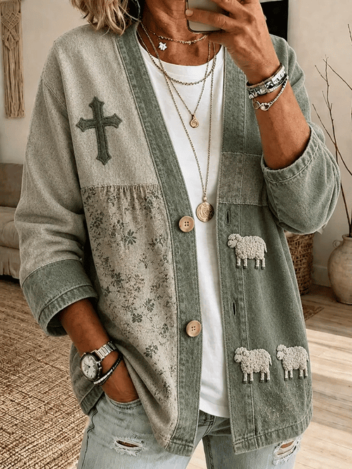 Christian Cross And Cute Sheep Cardigan Ugly Sweater Retro Floral Apparel Gift For Women