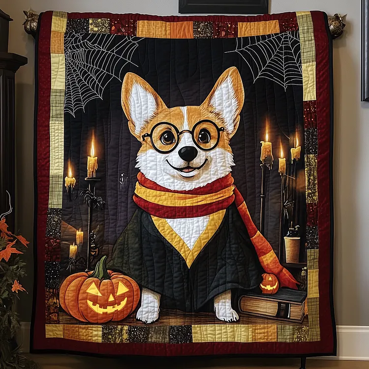 Corgi Coven Quilted Blanket Corgi Halloween Wizard Merch Gifts For Home Lovers