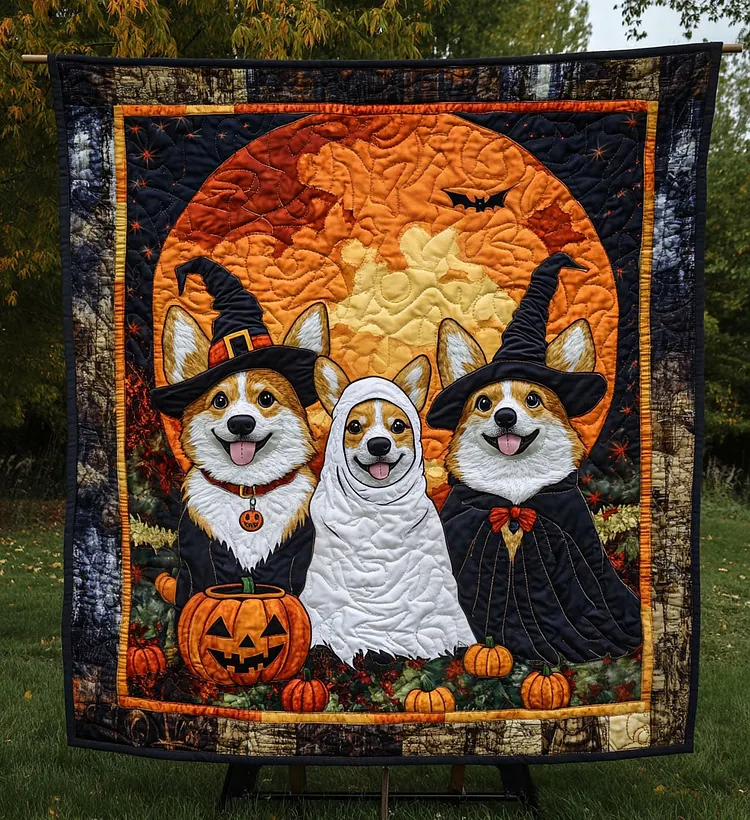 Corgi Magic Quilted Blanket Dog Lover Merch Vintage Gifts For Fans