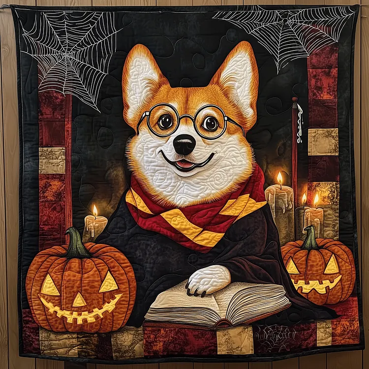 Corgi Magic Quilted Blanket Halloween Corgi Pumpkins Merch Halloween Gifts For Adults