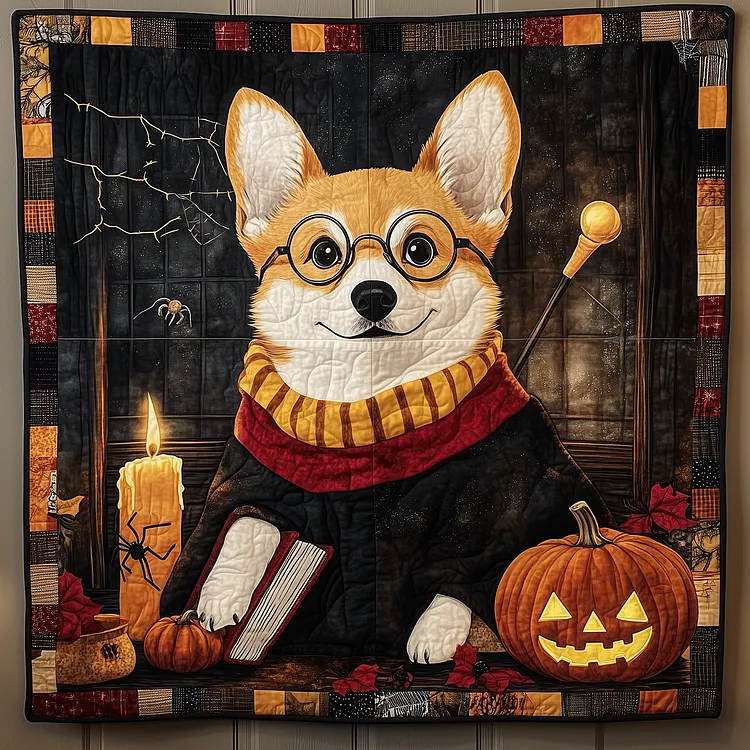 Corgi Magic Wand Quilted Blanket Corgi Wizard Halloween Merch Great Home Decor Finds
