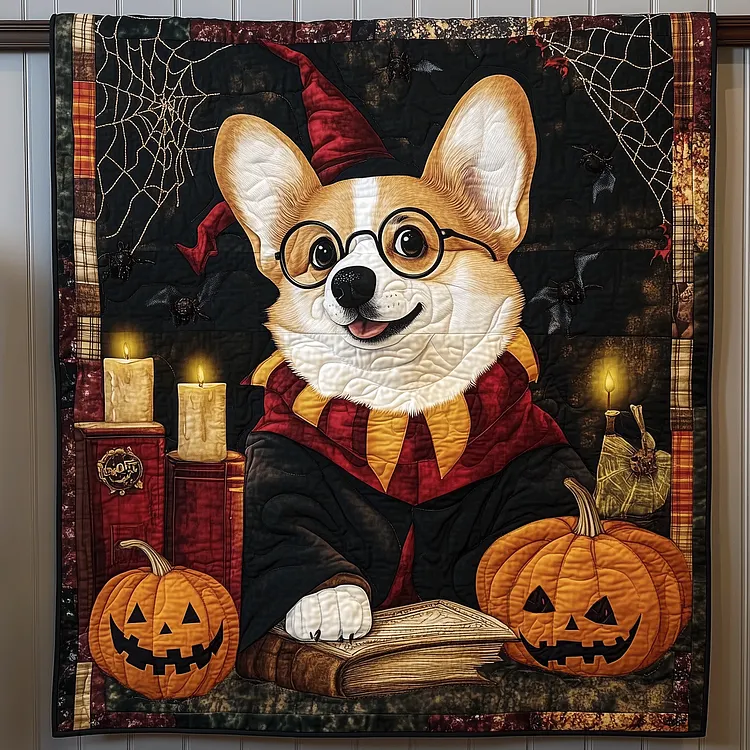 Corgi Spooky Spell Quilted Blanket Wizard Corgi Halloween Merch Halloween Gifts For Husband