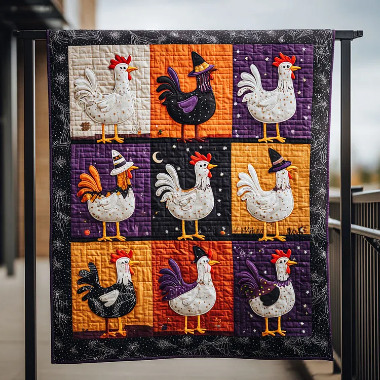 Country Cluckers Quilted Blanket Halloween Chickens Merch Unique Halloween Gifts