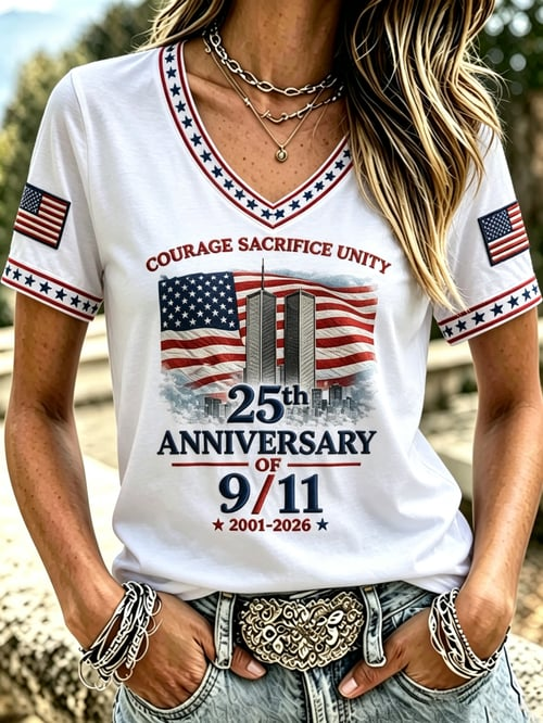 Courage Sacrifice Unity V-Neck Shirt 25th Anniversary 9-11 Merch Gift For Sport Fans