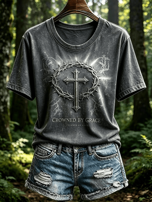 Crowned By Grace T-Shirt Crown Of Thorns Cross Apparel Gift For Devout Believers