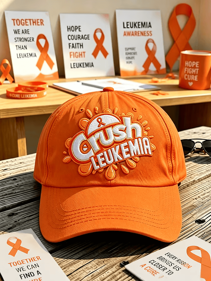 Crush Leukemia Baseball Cap Orange Ribbon Cancer Awareness Cap Gift For Survivors