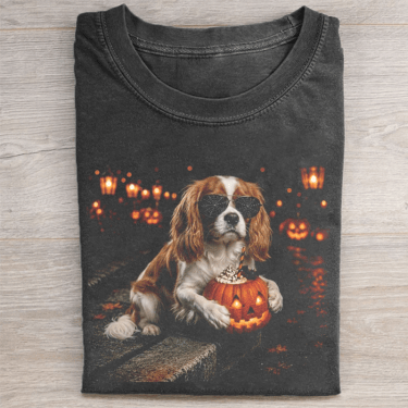 Cute Cavalier King Charles Spaniel Pumpkin T-Shirt Cavalier Merch Gift For Dog Lovers