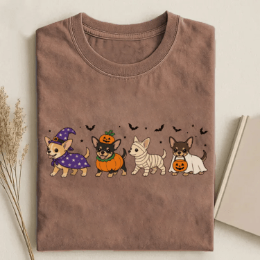 Cute Puppies Halloween T-Shirt Small Dogs Wearing Witch Hats Apparel Gift For Dog Owners