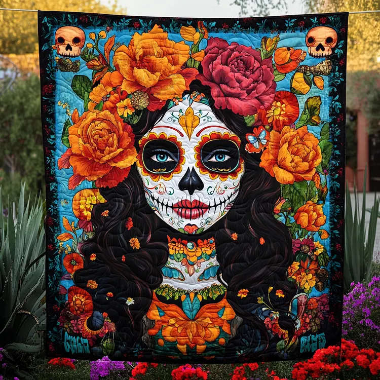 Day Of The Dead Catrina Quilted Blanket Sugar Skull Woman Merch New Home Ideas