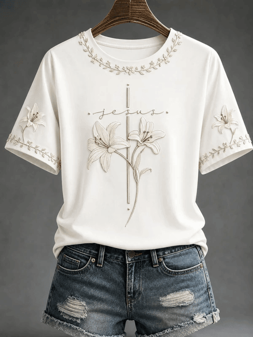 Delicate Fine Line Christian Cross T-Shirt Cross Merch Gift For Christian Fans
