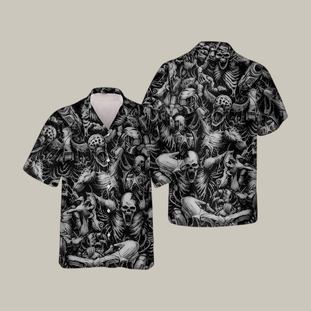 Demons Occultum Skull Hawaiian Shirt Scary Demon Graphic Shirt Gothic Gift For Dad Birthday - WWCandleCo