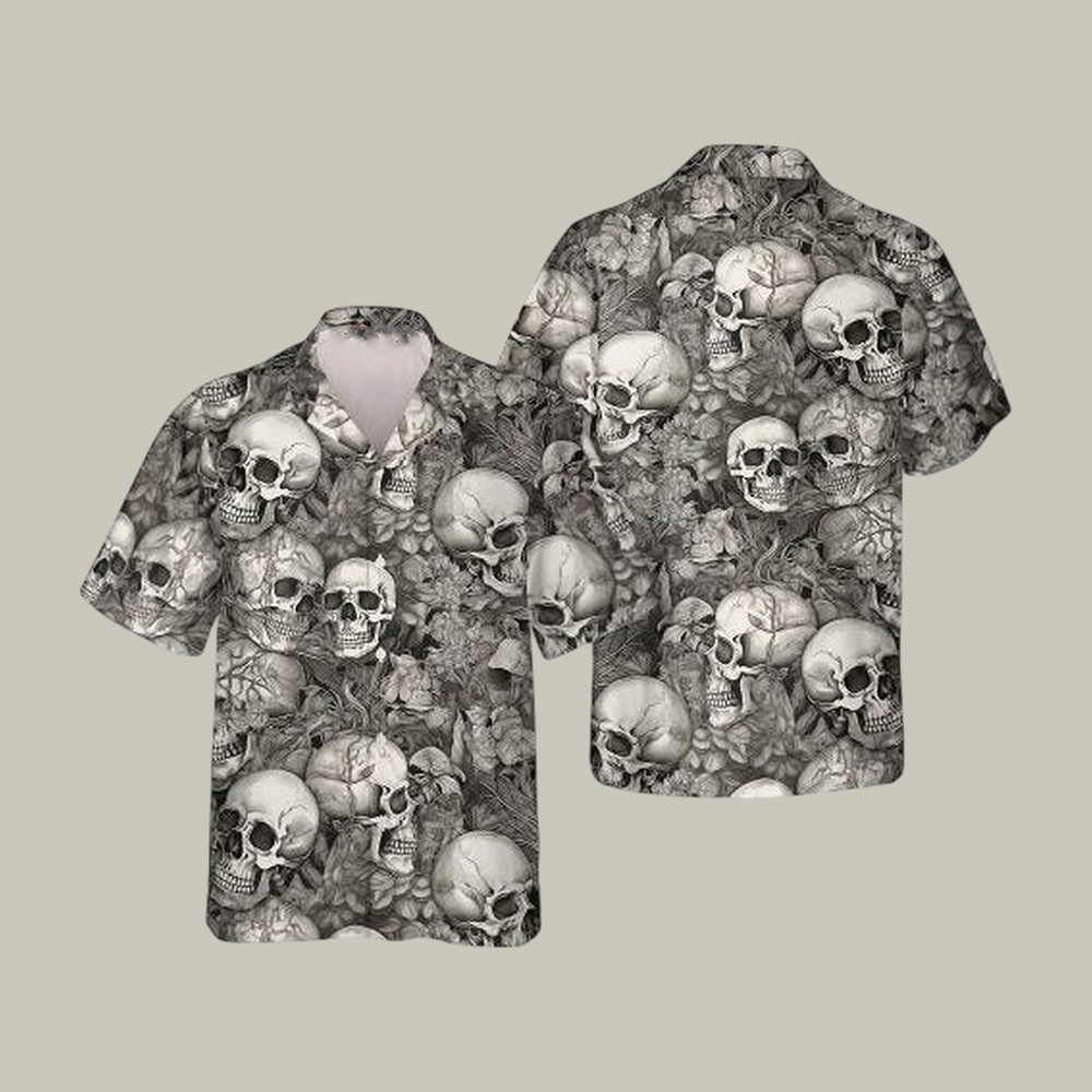 Detailed And Intricate Skull Hawaiian Shirt Scary Gothic Skull Tee Best Gift For Father's Day - WWCandleCo
