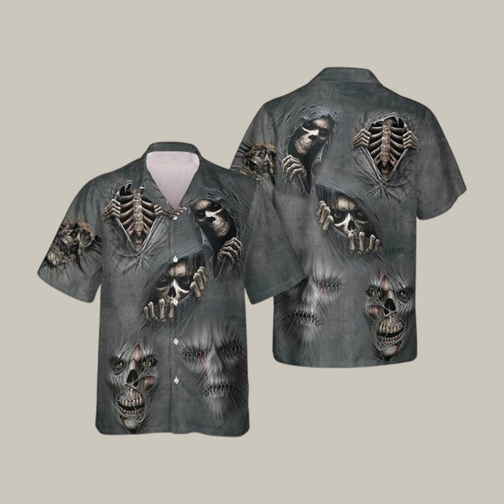 Devil Devour Skull Hawaiian Shirt Gothic Reaper Art Shirt Present For Father's Day - WWCandleCo