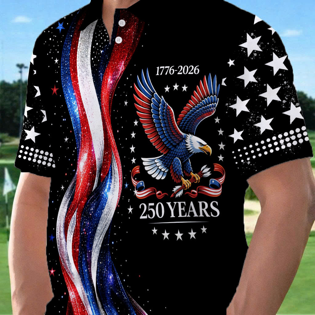Eagle America 250 Years 1776 2026 Golf Polo Shirt Independence Day Polos Gifts For Golfers - WWCandleCo