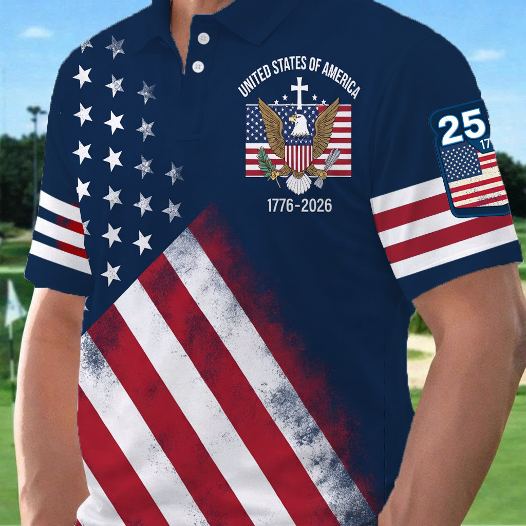 Eagle USA 250 Years Golf Polo Shirt Fourth Of July Attire Fathers Day Presents Golf - WWCandleCo
