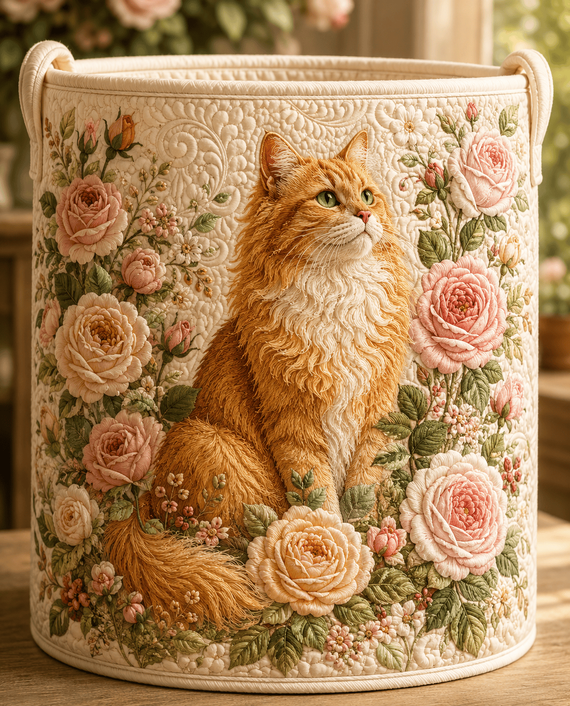Elegant Ginger Cat Quilted Laundry Hamper Floral Meadow Hamper Gift Ideas For Her