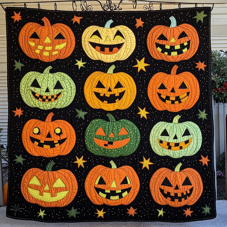 Enchanted Nightfall Quilted Blanket Halloween Pumpkins Merch Best Housewarming Gift Ideas