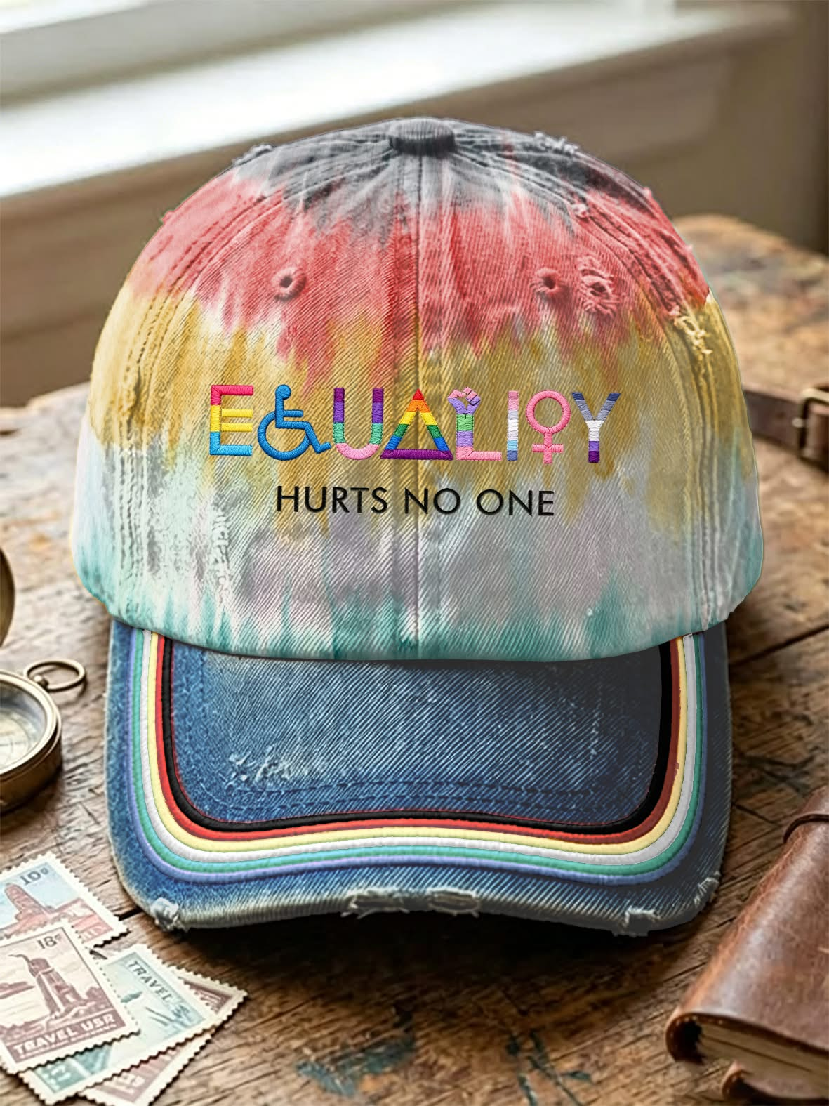 Equality Hurts No One Tie Dye Baseball Hat Rainbow Pastel Human Rights Cap Fan Gift
