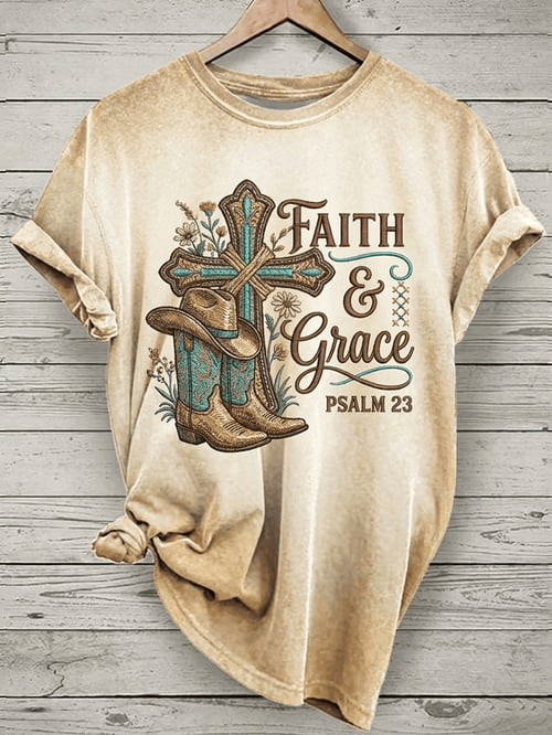 Faith And Grace Psalm 23 T-Shirt Cowboy Boots Cross Clothes Gift For Country Girls