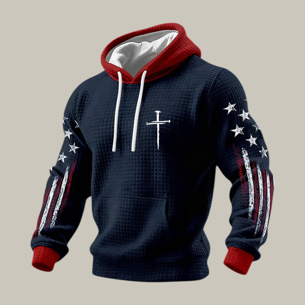 Faith Cross American Flag Hoodie Faith Over Fear Hooded Sweatshirt Present For Dad - WWCandleCo