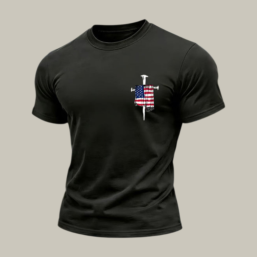 Faith Cross American Flag T-Shirt God Is Good Shirt Present For Dad Birthday - WWCandleCo
