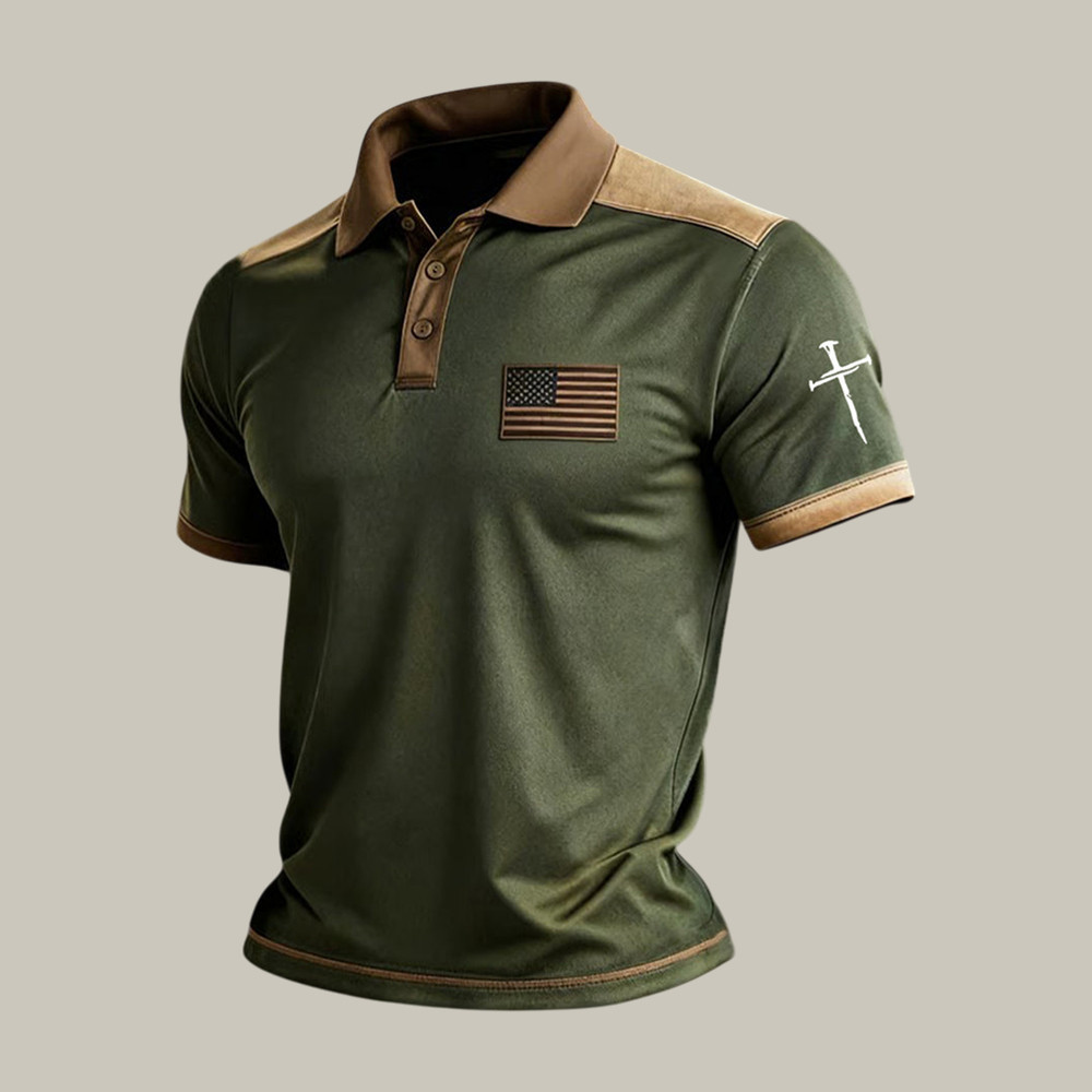 Faith Cross And American Flag Polo Shirt Faith In Jesus Clothes Present For Father - WWCandleCo