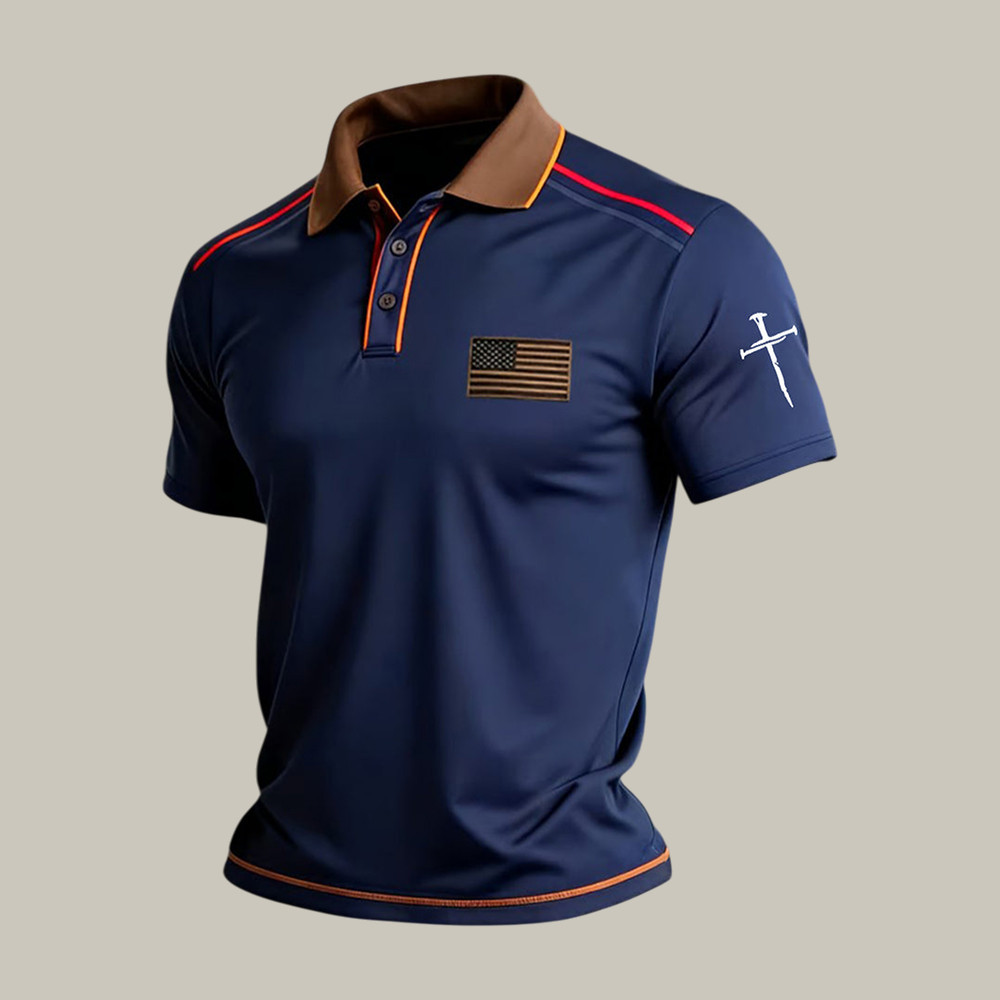 Faith Cross And American Flag Polo Shirt Faith In Jesus Clothing Christian Gift For Father's Day - WWCandleCo