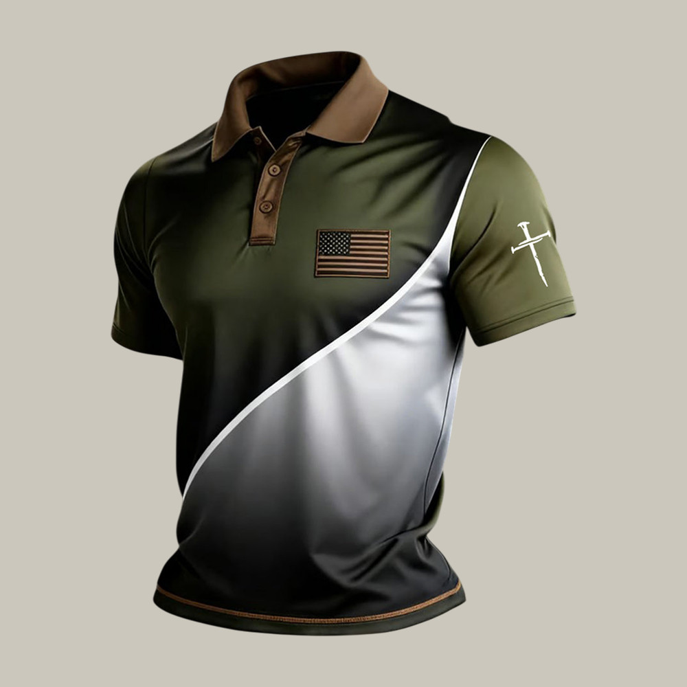Faith Cross And American Flag Polo Shirt Faith In Jesus Merch Christian Gift For Dad - WWCandleCo