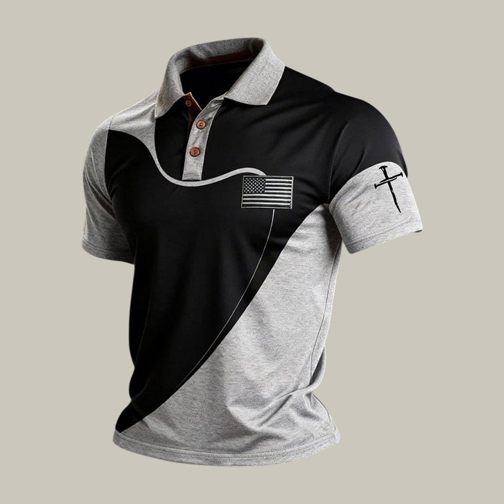 Faith Cross And American Flag Polo Shirt God Is Good Shirt Present For Him - WWCandleCo