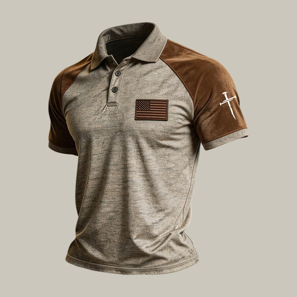 Faith Cross And American Flag Polo Shirt God Is Good Shirt Present Idea For Christians - WWCandleCo
