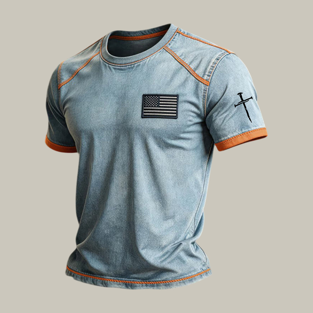 Faith Cross And American Flag T-Shirt Christian Clothes Present Idea For Father - WWCandleCo