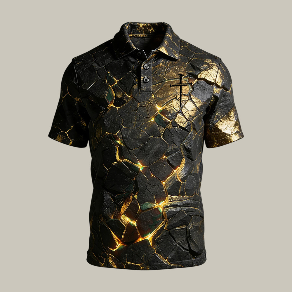 Faith Cross Crack Earth Polo Shirt God Is Good Shirt Best Gift For Husband Birthday - WWCandleCo