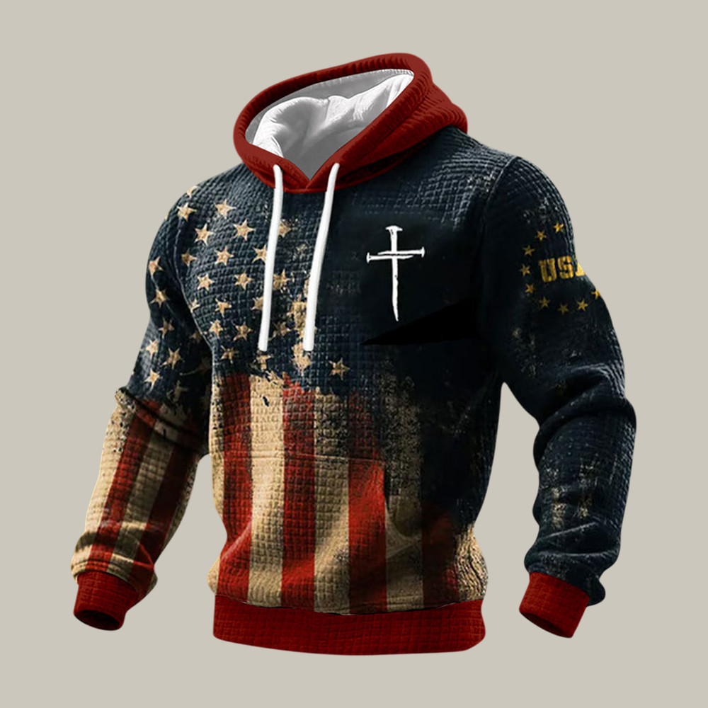 Faith Cross Graphic American Flag Hoodie Faith In Jesus Apparel Present For Father - WWCandleCo