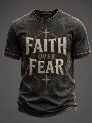 Faith Over Fear T-Shirt Vintage Christian Apparel Gift For Faithful Men
