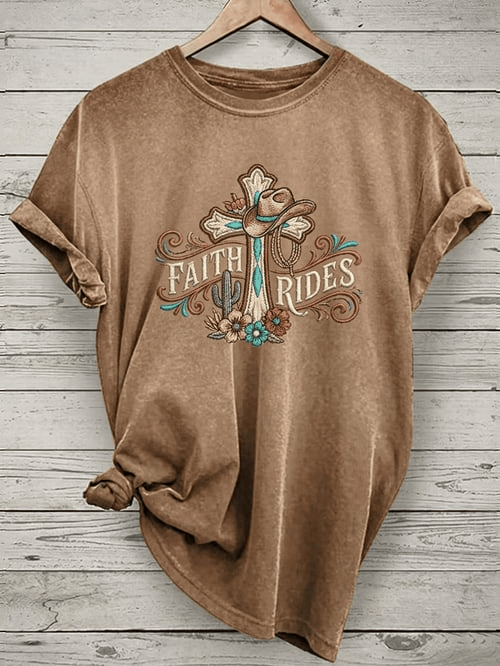 Faith Rides T-Shirt Country Horseshoe Floral Apparel Gift For Cowgirls